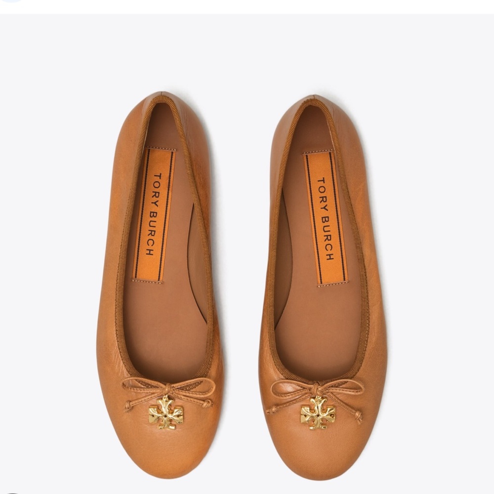 Tory Burch Camel Ballet Flats with Gold Charm